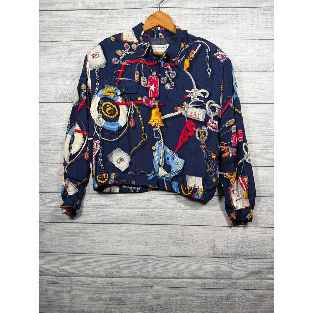 Vintage Liz Claiborne Women's 14 Navy Nautical Print Shirt Jacket 1241